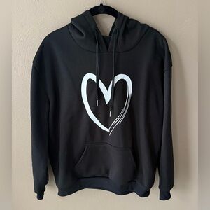 Women’s Black Hoodie with White Heart Design